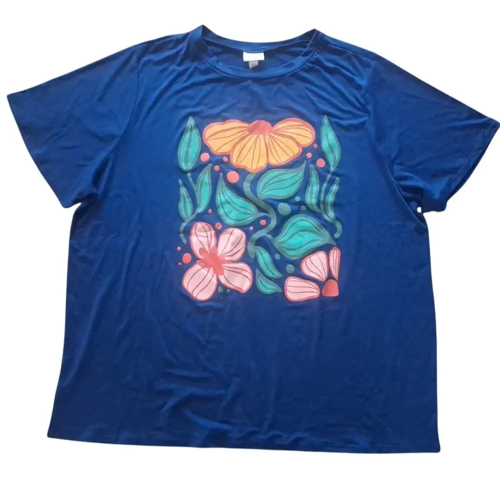 LuLaRoe Rivkah Womens T-shirt Blue Short Sleeve Round Neck Soft  Size 3XL